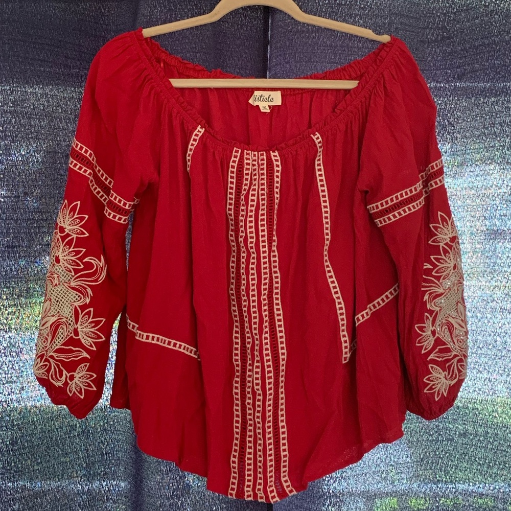 Red Blouson Sleeve Blouse